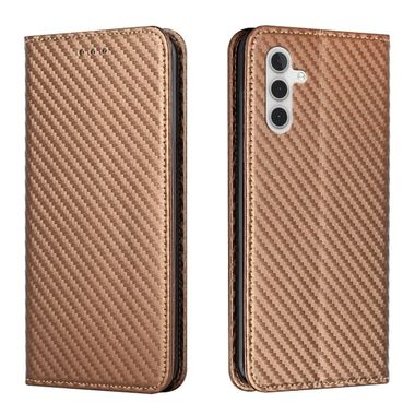 Peňaženkové kožené puzdro Carbon Fiber na Samsung Galaxy A05s - Hnedá