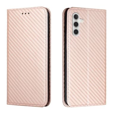 Peňaženkové kožené puzdro Carbon Fiber na Samsung Galaxy A05s - Ružovo zlatá