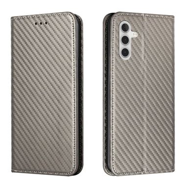 Peňaženkové kožené puzdro Carbon Fiber na Samsung Galaxy A05s - Šedá