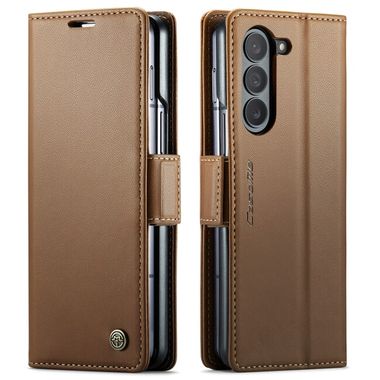 Peňaženkové kožené puzdro CaseMe Anti-Theft na Samsung Galaxy Z Fold5 - Hnedá