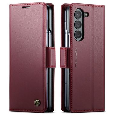 Peňaženkové kožené puzdro CaseMe Anti-Theft na Samsung Galaxy Z Fold5 - Vínovočervená
