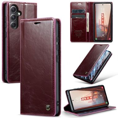 Peňaženkové kožené puzdro CaseMe Business na Samsung Galaxy S23 FE - Morušovo červená