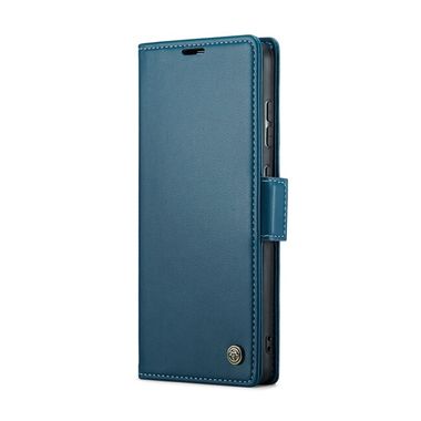 Peňaženkové kožené puzdro CaseMe Butterfly Buckle na Galaxy A35 5G - Modrá