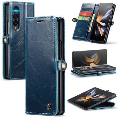 Peňaženkové kožené puzdro CaseMe Crazy Horse na Samsung Galaxy Z Fold4 - Modrá