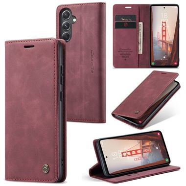 Peňaženkové kožené puzdro CaseMe Flip na Samsung Galaxy S23 FE - Vínovo červená