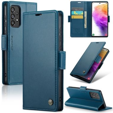 Peňaženkové kožené puzdro CaseMe Litchi na Samsung Galaxy A73 5G - Modrá