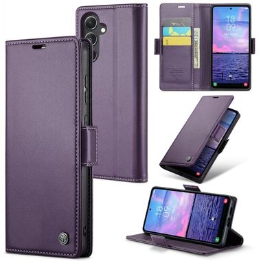 Peňaženkové kožené puzdro CaseMe Litchi na Samsung Galaxy S23 FE - Perleťová fialová