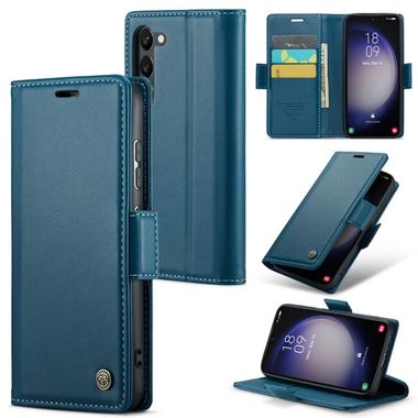 Peňaženkové kožené puzdro CaseMe Litchi na Samsung Galaxy S24 Plus 5G - Modrá