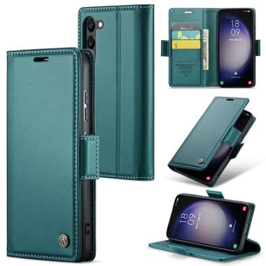 Peňaženkové kožené puzdro CaseMe Litchi na Samsung Galaxy S24 Plus 5G - Perleťovo modrá