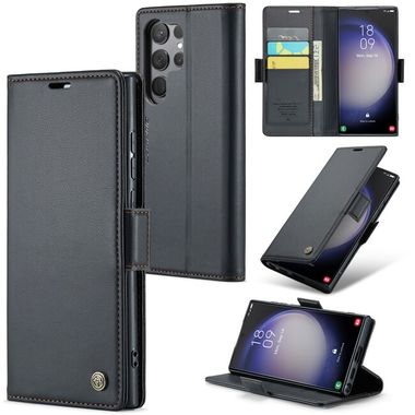 Peňaženkové kožené puzdro CaseMe Litchi na Samsung Galaxy S24 Ultra 5G - Čierna