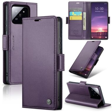 Peňaženkové kožené puzdro CaseMe Litchi na Xiaomi 14 - Perleťová fialová
