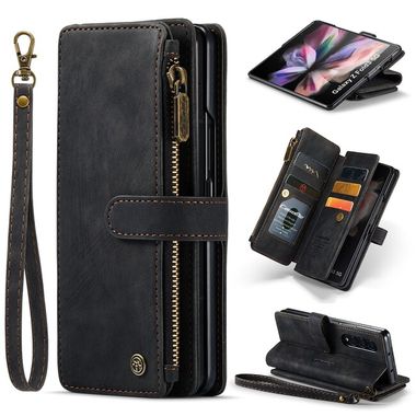 Peňaženkové kožené puzdro CaseMe Multi na Samsung Galaxy Z Fold4 - Čierna