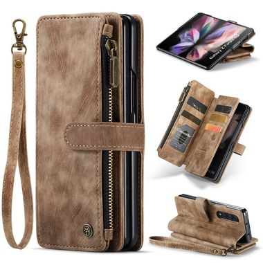 Peňaženkové kožené puzdro CaseMe Multi na Samsung Galaxy Z Fold4 - Hnedá
