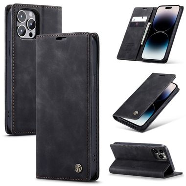 Peňaženkové kožené puzdro CaseMe na iPhone 14 Pro Max - Čierna