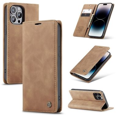Peňaženkové kožené puzdro CaseMe na iPhone 14 Pro Max - Hnedá