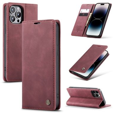 Peňaženkové kožené puzdro CaseMe na iPhone 14 Pro Max - Wine Red