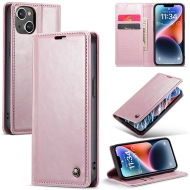 Peňaženkové kožené puzdro CASEME na iPhone 15 Plus - Ružovozlatá