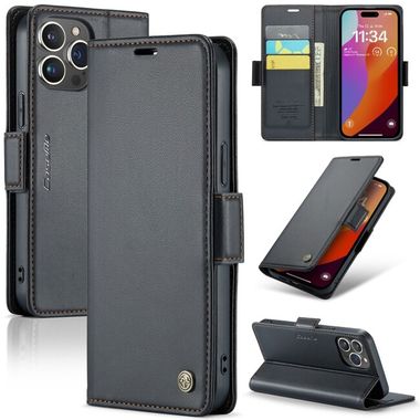 Peňaženkové kožené puzdro CaseMe na iPhone 15 Pro Max - Čierna