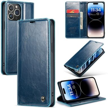 Peňaženkové kožené puzdro CaseMe na iPhone 15 Pro Max - Modrá