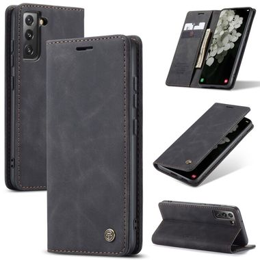 Peňaženkové kožené puzdro CaseMe na Samsung Galaxy S22 5G - Čierna
