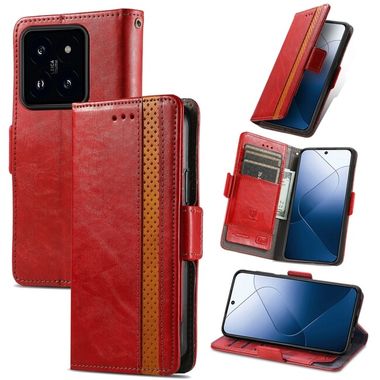 Peňaženkové kožené puzdro CaseNeo na Xiaomi 14 - Červená