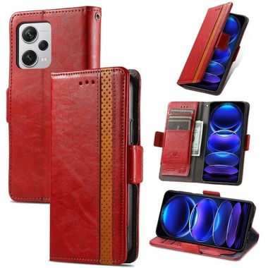 Peňaženkové kožené puzdro CaseNeo Splicing na Xiaomi Redmi Note 12 Pro+ 5G - Červená