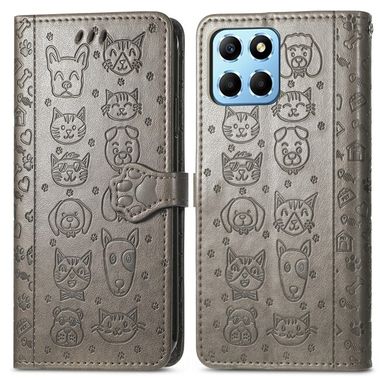 Peňaženkové kožené puzdro Cat and Dog na Honor X8 5G/X6 - Šedá