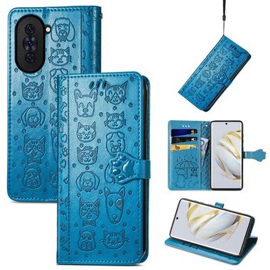 Peňaženkové kožené puzdro CAT AND DOG na Huawei Nova 10 – Modrá