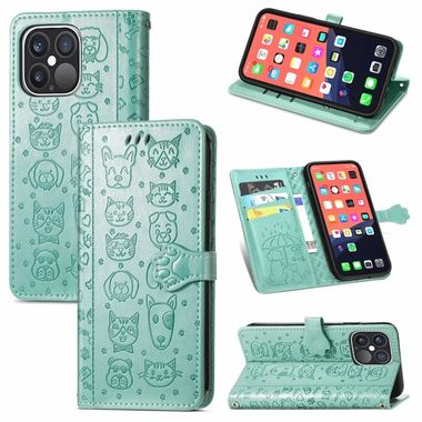 Peňaženkové kožené puzdro CAT AND DOG na iPhone 13 Pro Max - Zelená