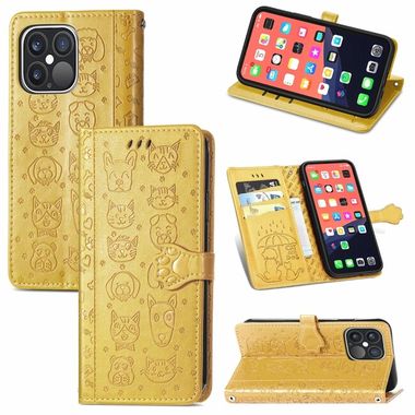Peňaženkové kožené puzdro CAT AND DOG na iPhone 13 Pro Max - Žltá