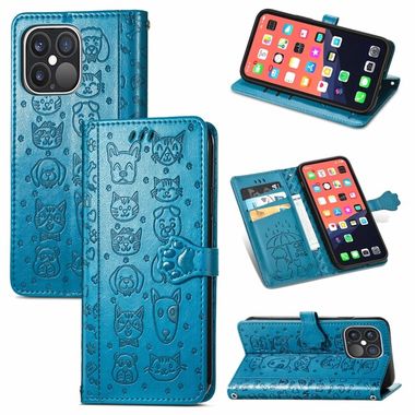 Peňaženkové kožené puzdro CAT AND DOG na iPhone 13 Pro - Modrá