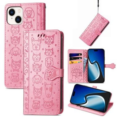 Peňaženkové kožené puzdro CAT AND DOG na iPhone 15 Plus – Ružová