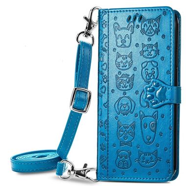Peňaženkové kožené puzdro CAT AND DOG na Samsung Galaxy A22 5G - Modrá