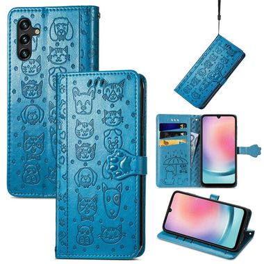 Peňaženkové kožené puzdro Cat and Dog na Samsung Galaxy A24 - Modrá