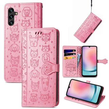 Peňaženkové kožené puzdro Cat and Dog na Samsung Galaxy A24 - Ružová