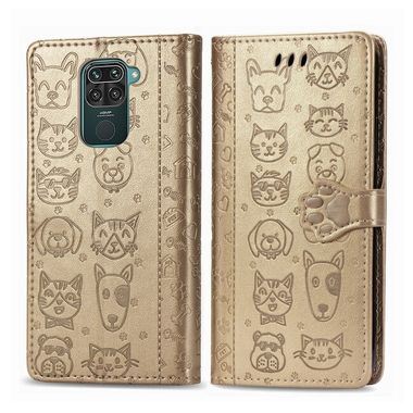 Peňaženkové kožené puzdro CAT AND DOG na Xiaomi Redmi Note 9 - Zlatá