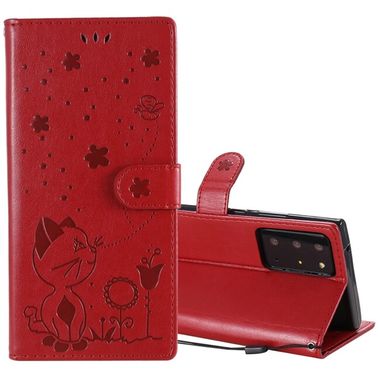 Peňaženkové kožené puzdro CAT na Samsung Galaxy Note 20 Ultra - Červená