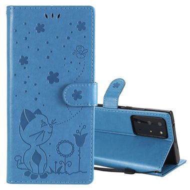Peňaženkové kožené puzdro CAT na Samsung Galaxy Note 20 Ultra - Modrá