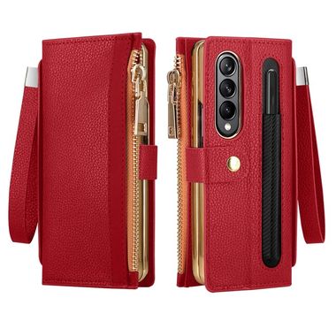 Peňaženkové kožené puzdro Celebrity RFID na Samsung Galaxy Z Fold4 - Červená