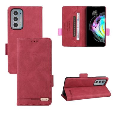 Peňaženkové kožené puzdro Clasp na Motorola Edge 20 - Červená
