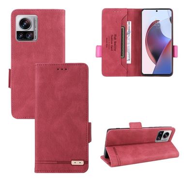 Peňaženkové kožené puzdro Clasp na Motorola Edge 30 Ultra - Červená