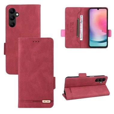 Peňaženkové kožené puzdro Clasp na Samsung Galaxy A24 - Červená
