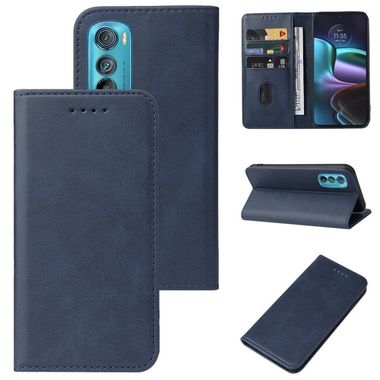 Peňaženkové kožené puzdro Closure na Motorola Edge 30 - Modrá