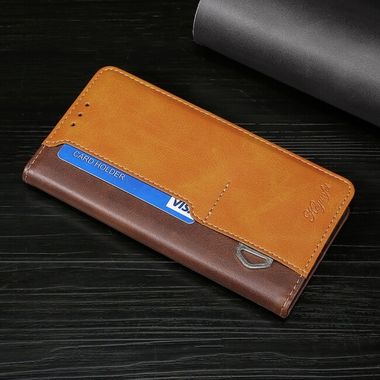 Peňaženkové kožené puzdro COLOR na Huawei Nova 8i - Tmavohnedozlatá