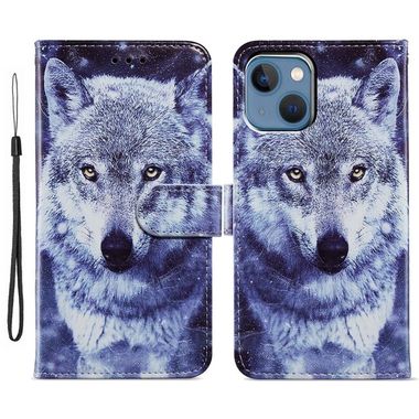 Peňaženkové kožené puzdro Colored Drawing na iPhone 15 Plus - White Wolf
