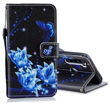 Peňaženkové kožené puzdro Colored Drawing na Xiaomi Redmi Note 8-Blue Butterfly