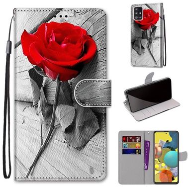 Peňaženkové kožené puzdro na Samsung Galaxy A51 5G - Red Rose On Wooden