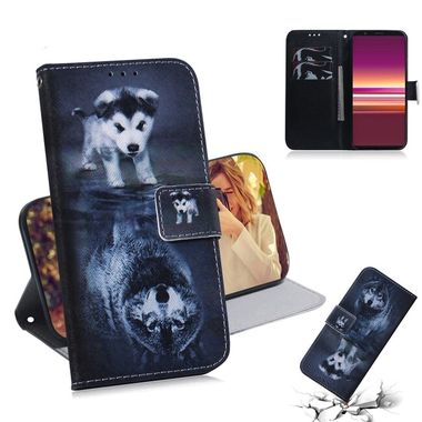 Peňaženkové kožené puzdro na Sony Xperia 5 - Wolf And Dog