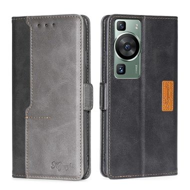 Peňaženkové kožené puzdro Contrast Color na Huawei P60 Pro - Čierna + Sivá
