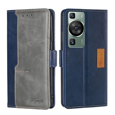 Peňaženkové kožené puzdro Contrast Color na Huawei P60 Pro - Modrá + Sivá